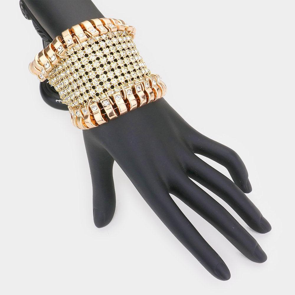 Gold Rhinestone Embellished Evening Bracelet - Jewelry Store by Erik Rayo