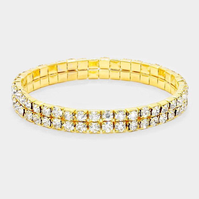 Gold 2ROW Rhinestone Stretch Evening Bracelet - Jewelry Store by Erik Rayo