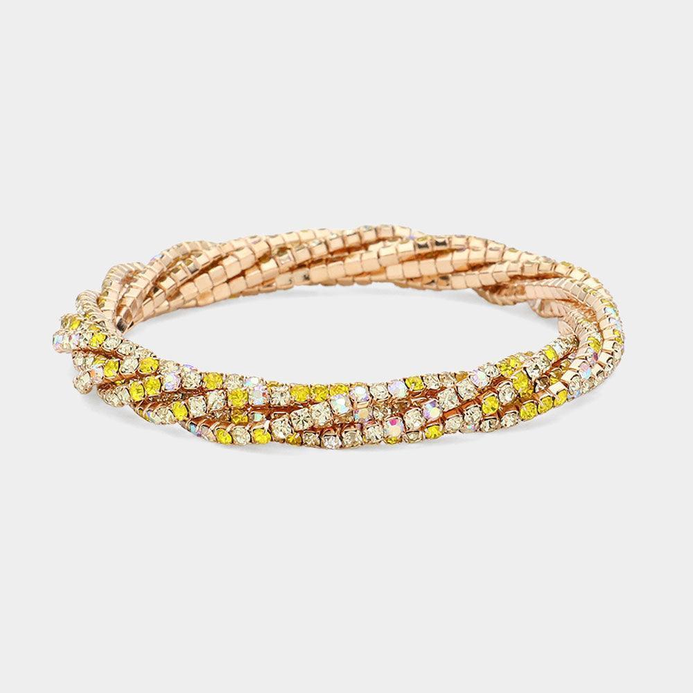 Yellow Rhinestone Twisted Stretch Bracelet - Jewelry Store by Erik Rayo