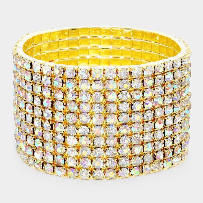 Gold 10ROW Rhinestone Stretch Evening Bracelet - Jewelry Store by Erik Rayo