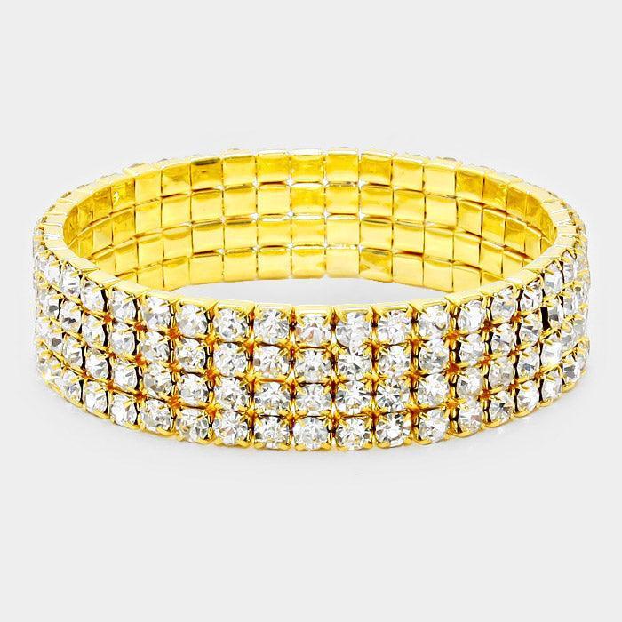 Gold 4ROW Rhinestone Stretch Evening Bracelet - Jewelry Store by Erik Rayo