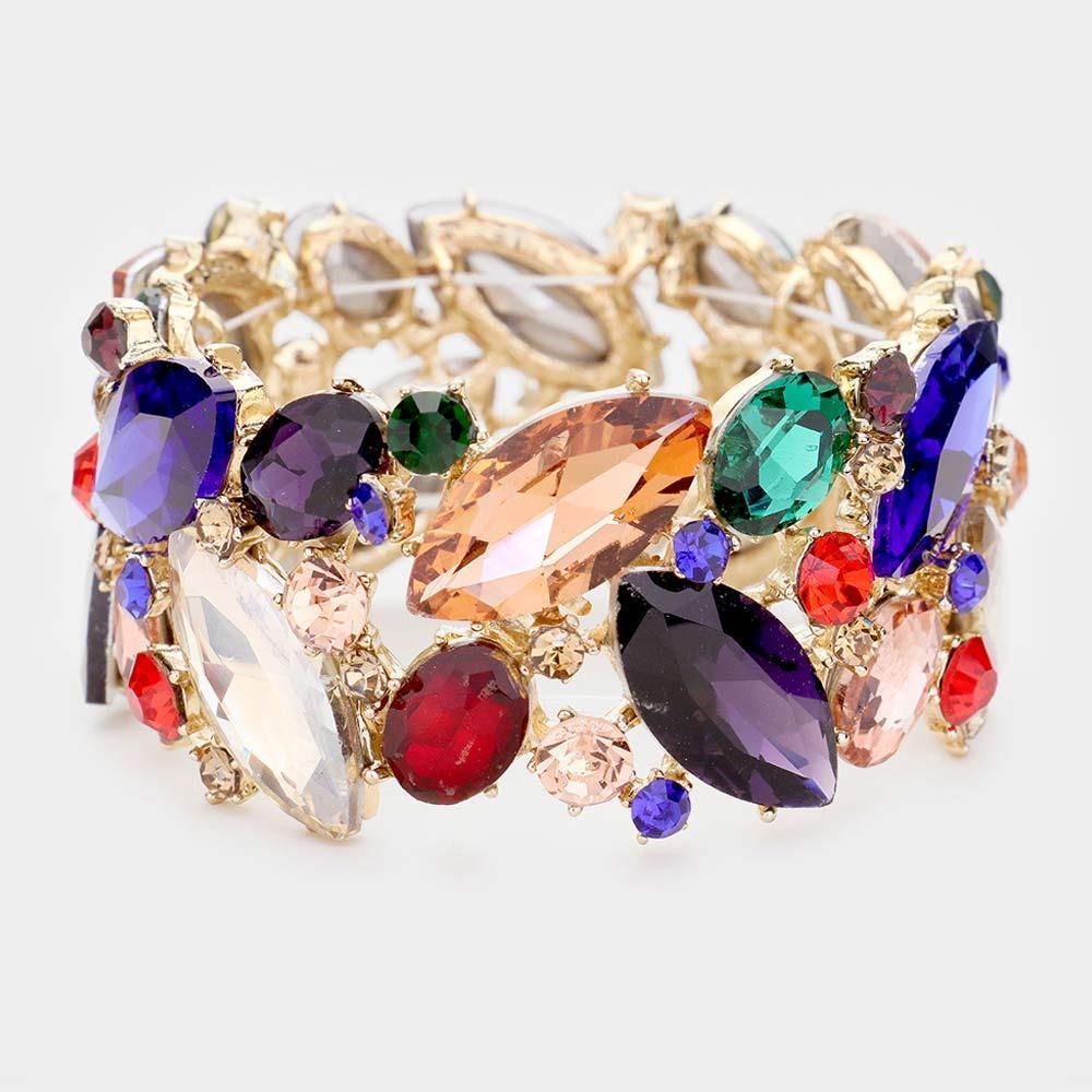 Gold Marquise Crystal Stretch Evening Bracelet - Jewelry Store by Erik Rayo