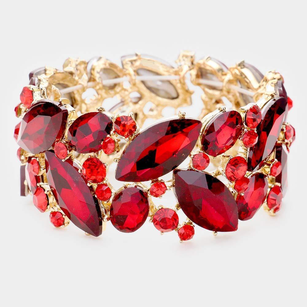 Gold Marquise Crystal Stretch Evening Bracelet - Jewelry Store by Erik Rayo