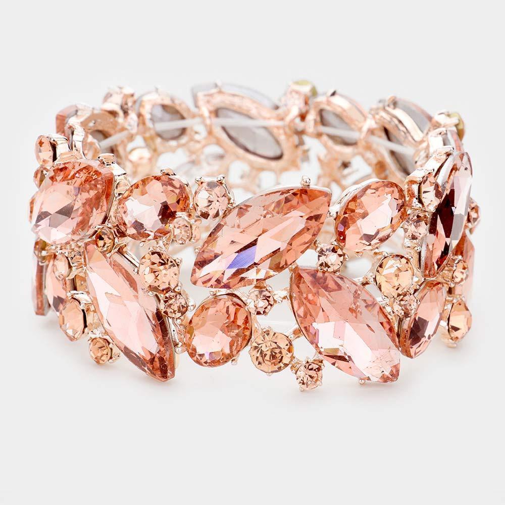 Rose Gold Marquise Crystal Stretch Evening Bracelet - Jewelry Store by Erik Rayo