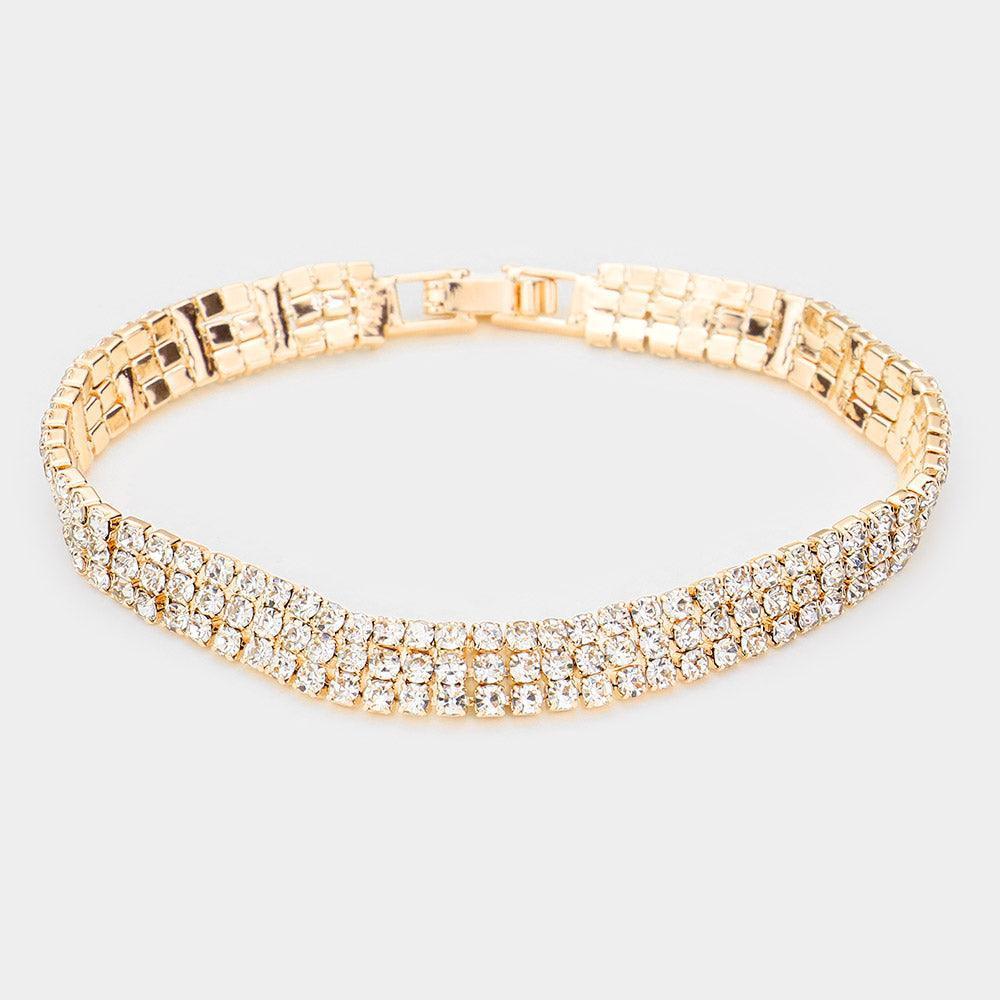 Gold 3Rows Rhinestone Evening Bracelet - Jewelry Store by Erik Rayo
