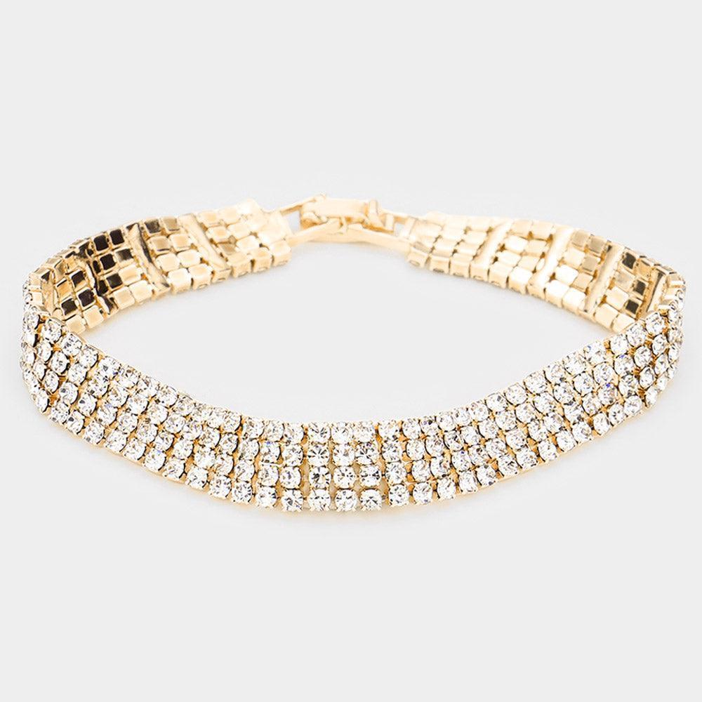 Gold 4Rows Rhinestone Evening Bracelet - Jewelry Store by Erik Rayo