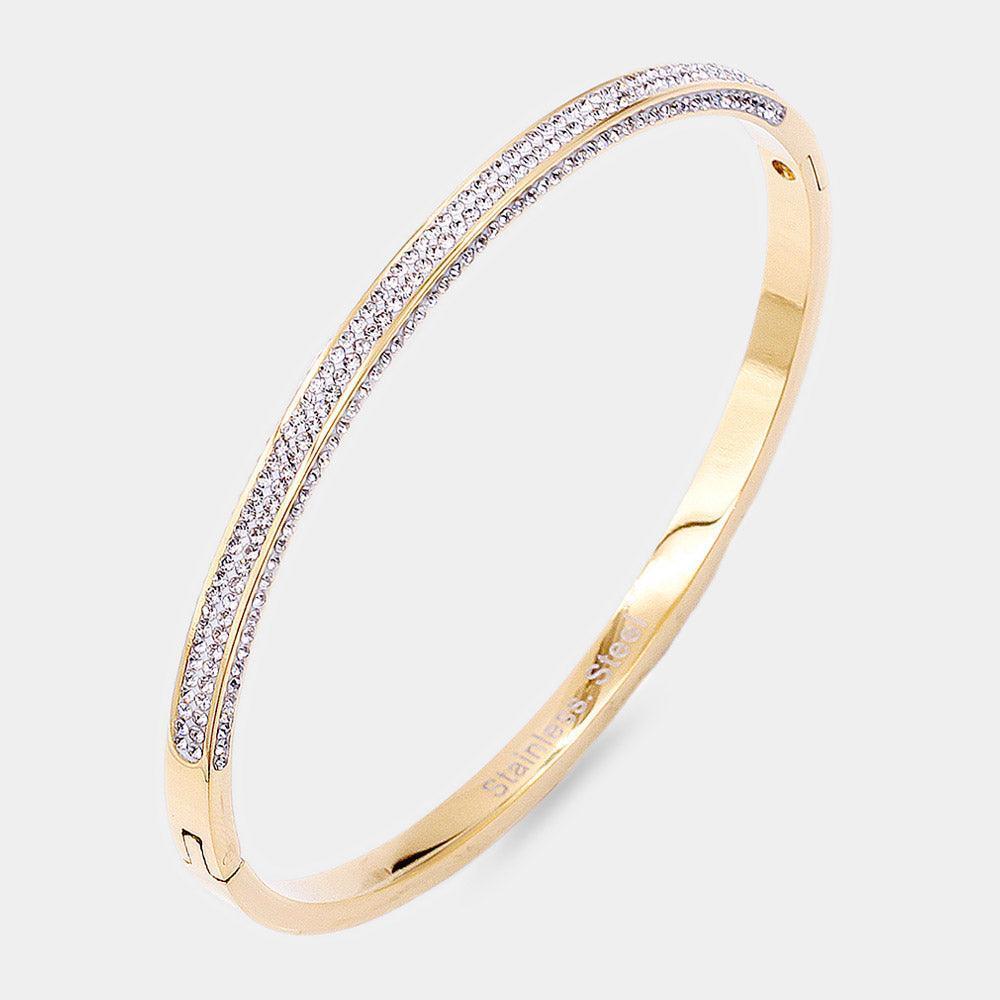 Gold CZ Stone Paved Stainless Steel Evening Bracelet - Jewelry Store by Erik Rayo