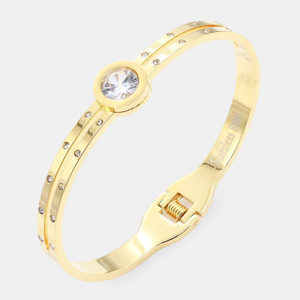 Gold Round CZ Stone Accented Stainless Steel Evening Bracelet - Jewelry Store by Erik Rayo