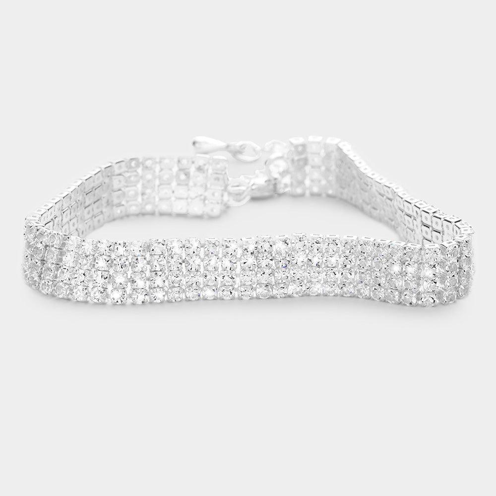 Silver 4 Row Crystal Rhinestone Embellished Tennis Evening Bracelet - Jewelry Store by Erik Rayo