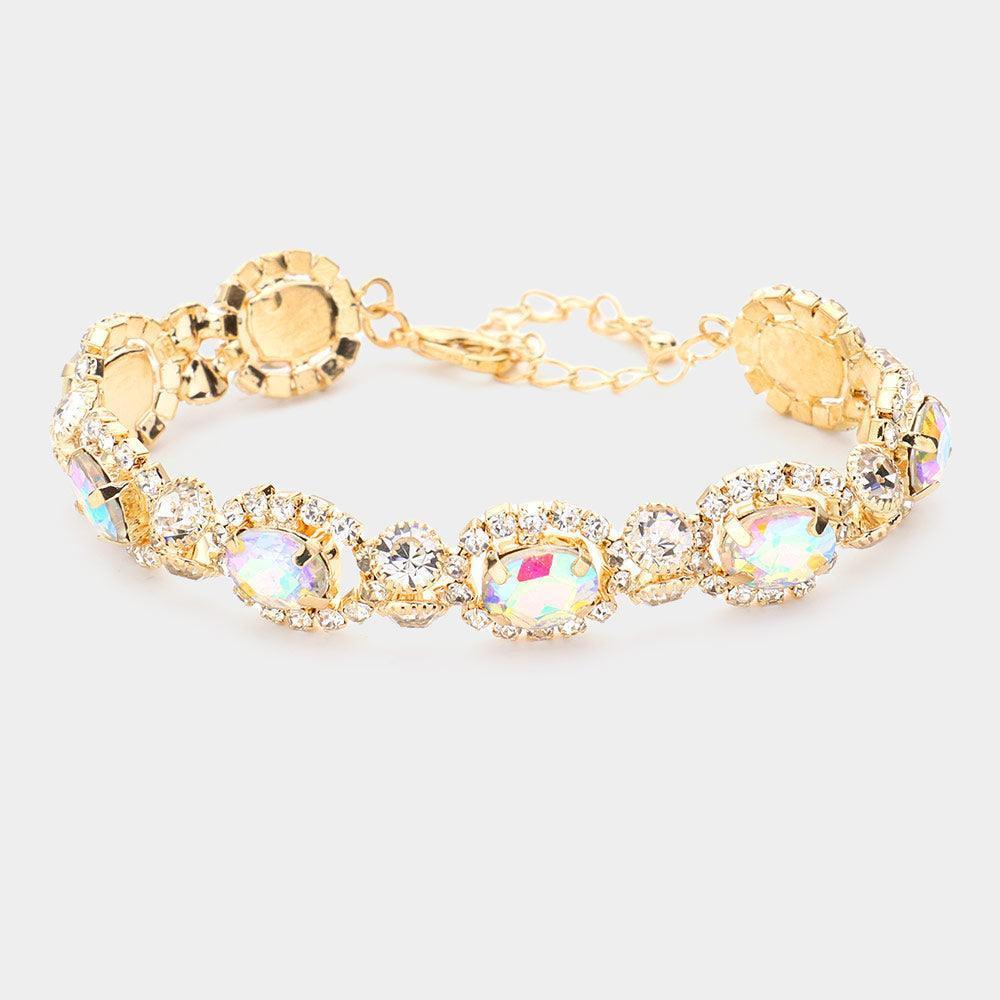 Gold Emerald cut Crystal Glass Rhinestone Pave Evening Bracelet - Jewelry Store by Erik Rayo