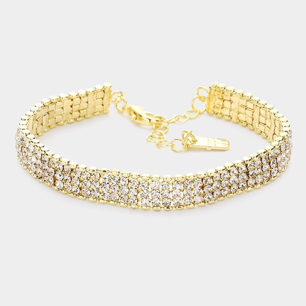 Gold 3Rows Rhinestone Evening Bracelet - Jewelry Store by Erik Rayo