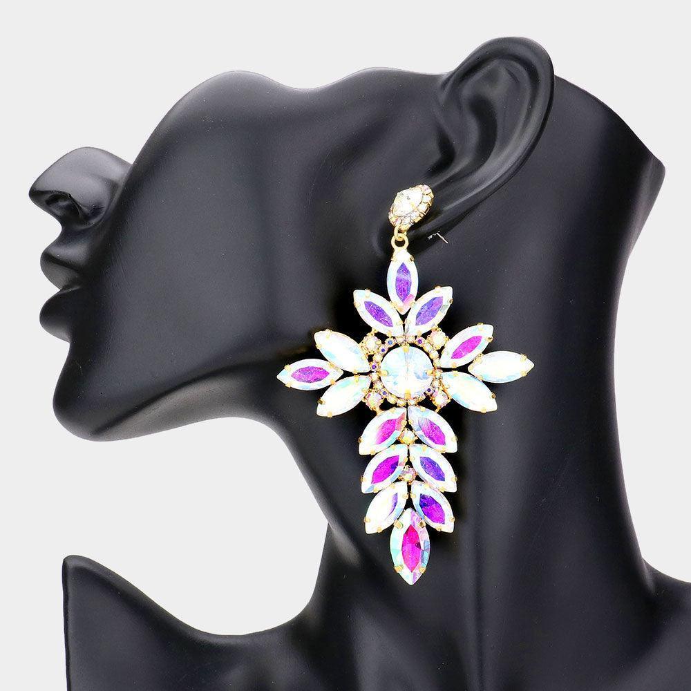 Gold Marquise Stone Cluster Cross Dangle Evening Earrings - Jewelry Store by Erik Rayo