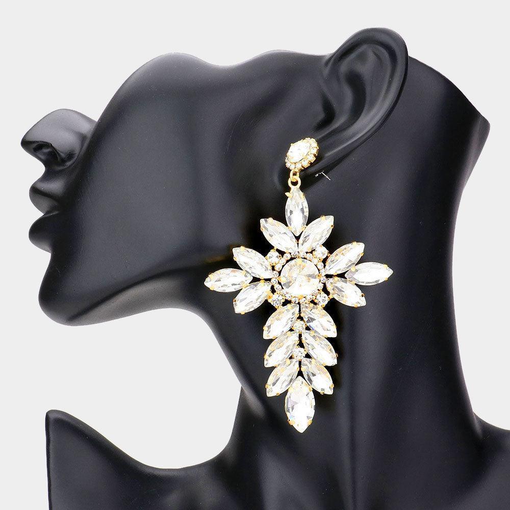 Gold Marquise Stone Cluster Cross Dangle Evening Earrings - Jewelry Store by Erik Rayo