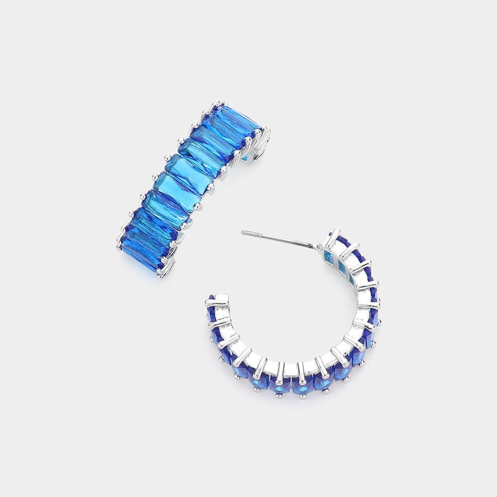 CZ Rectangle Stone Cluster Half Hoop Evening Earrings - Jewelry Store by Erik Rayo