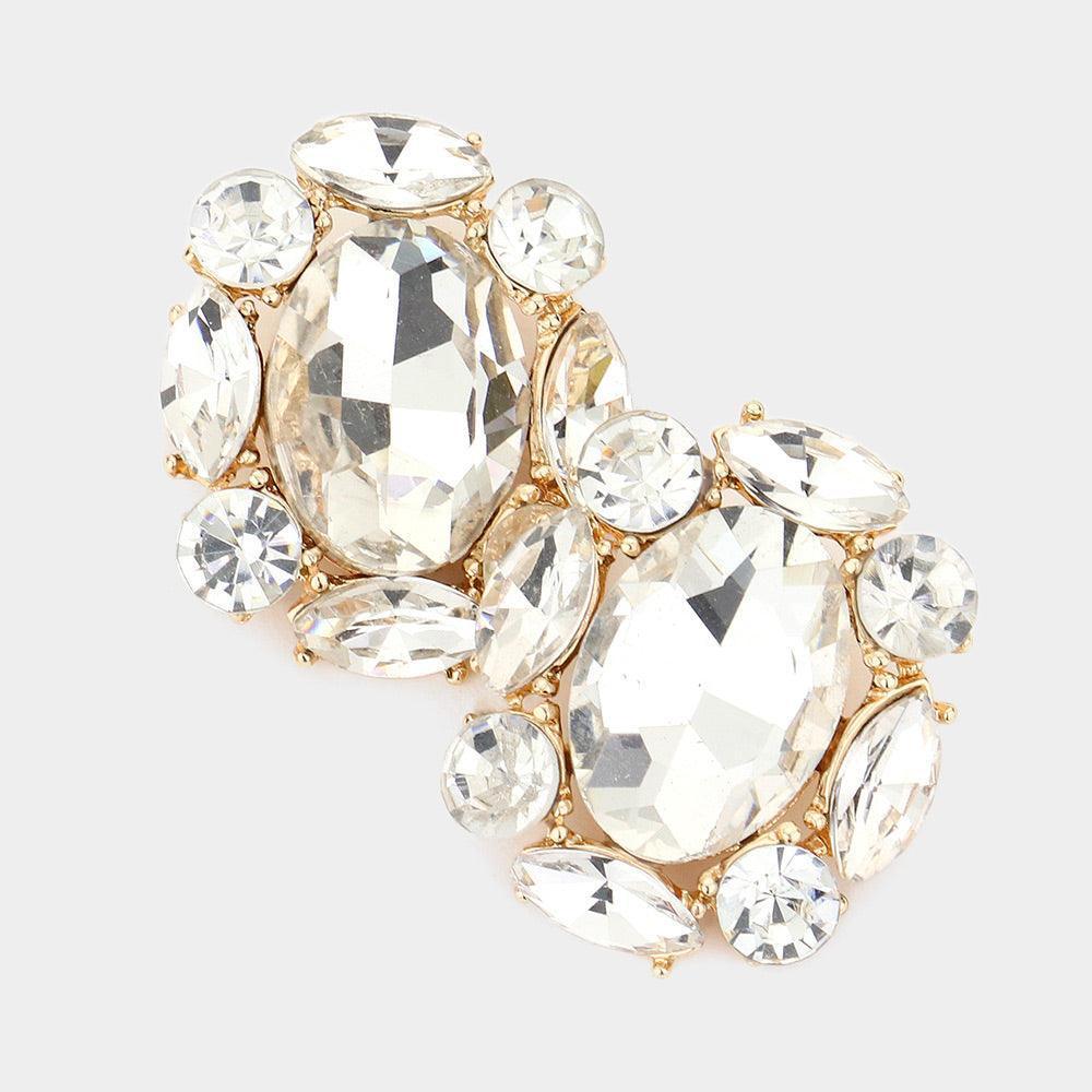 Gold Multi Stone Cluster Oval Evening Earrings - Jewelry Store by Erik Rayo