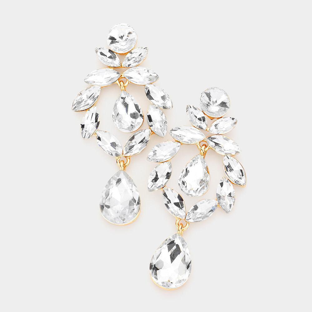 Gold Marquise Stone Cluster Teardrop Link Dangle Evening Earrings - Jewelry Store by Erik Rayo