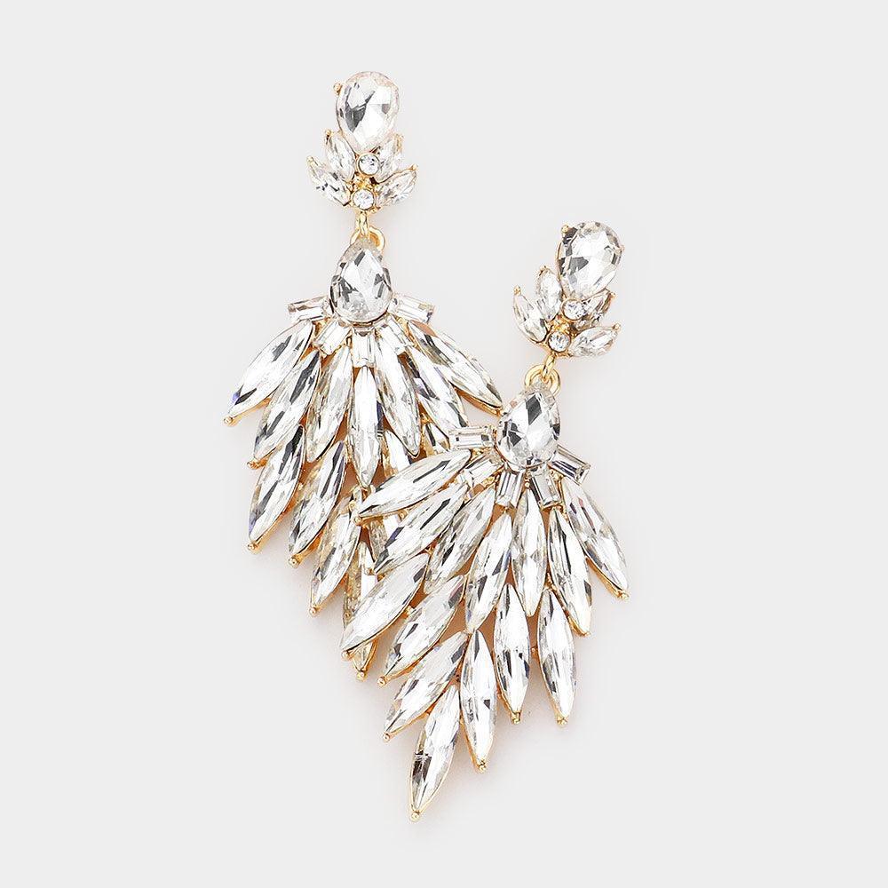 Gold Marquise Stone Cluster Dangle Evening Earrings - Jewelry Store by Erik Rayo