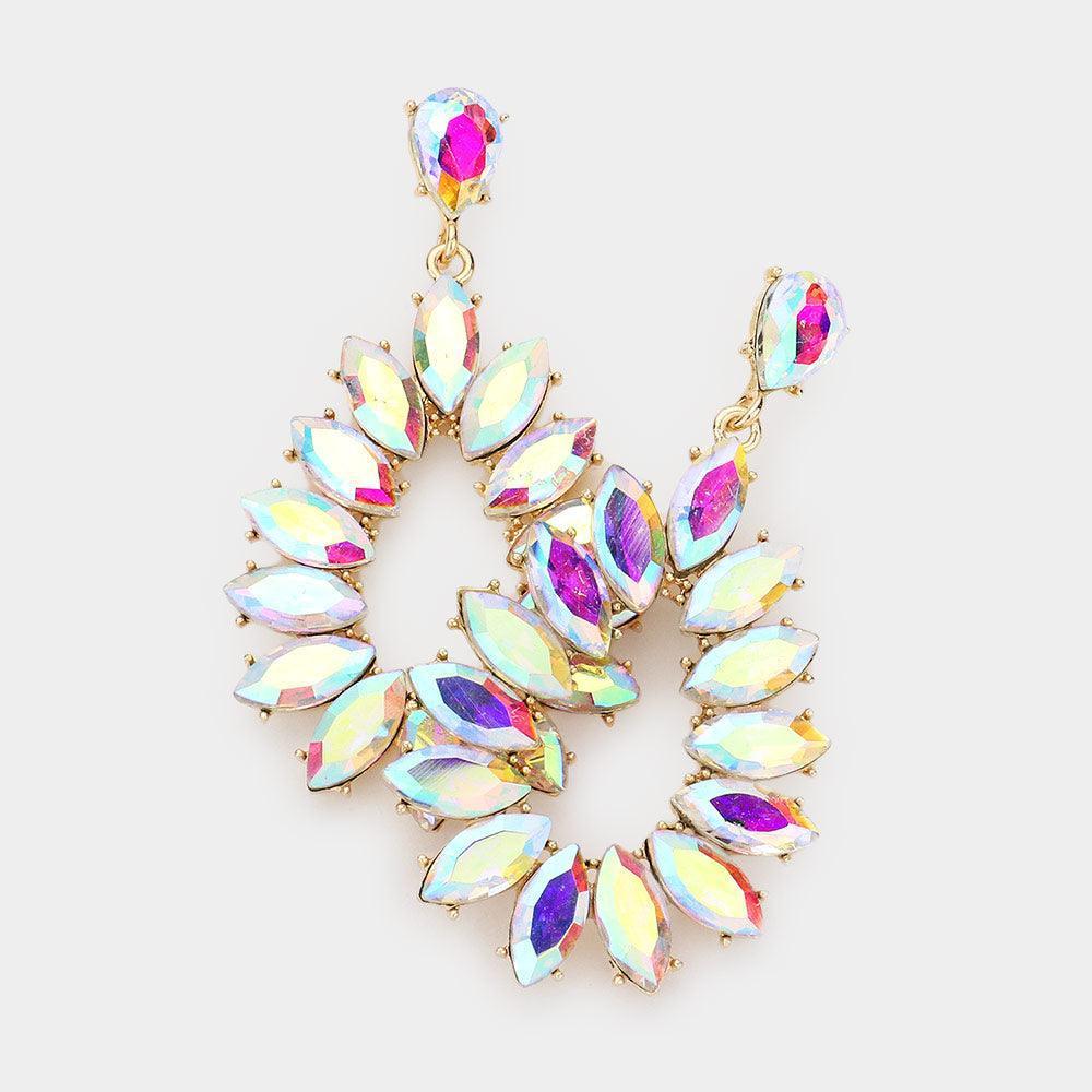 Gold Marquise Stone Cluster Open Teardrop Dangle Evening Earrings - Jewelry Store by Erik Rayo