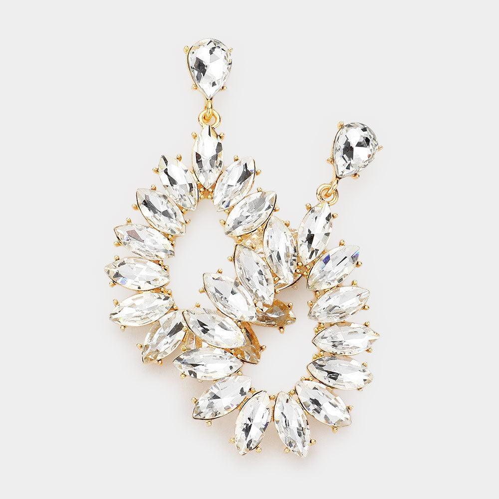 Gold Marquise Stone Cluster Open Teardrop Dangle Evening Earrings - Jewelry Store by Erik Rayo