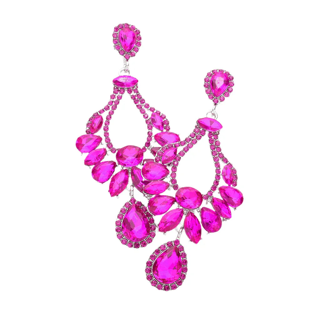 Fuchsia Multi Stone Cluster Dangle Evening Earrings - Jewelry Store by Erik Rayo