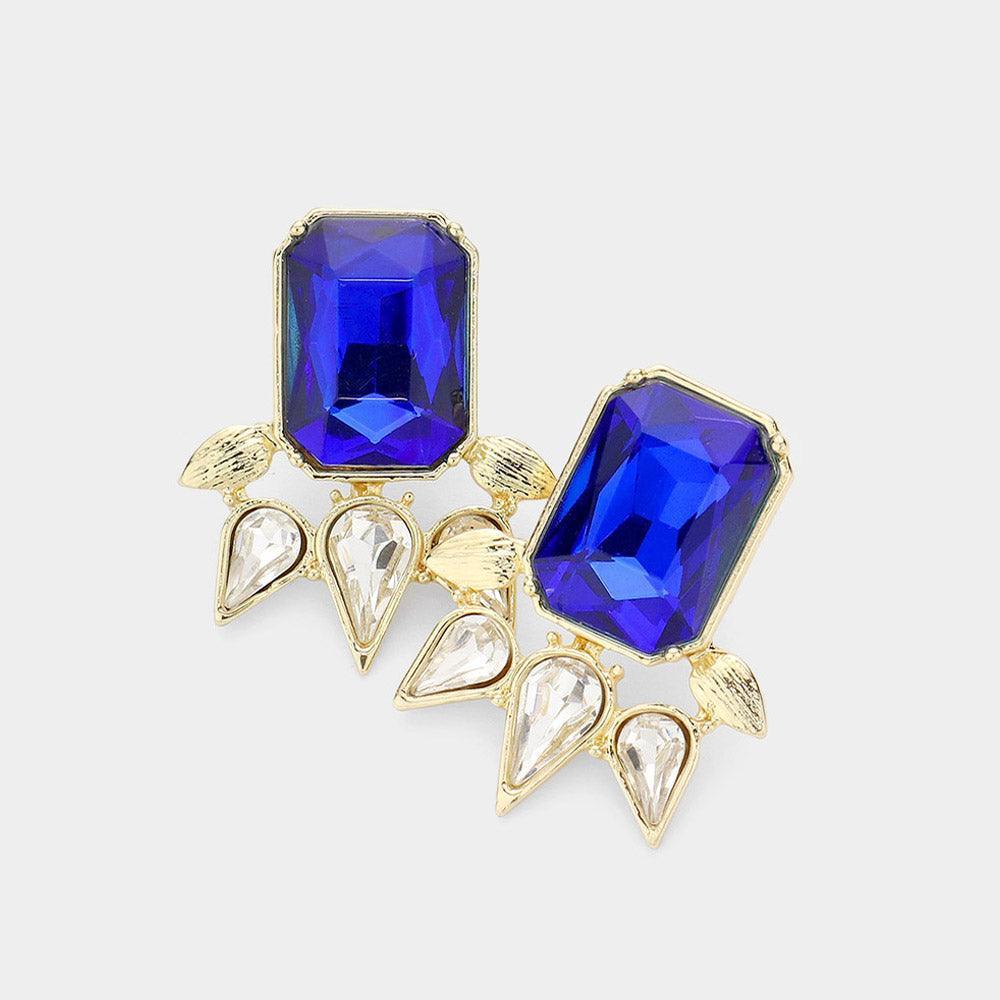 Gold Rectangle Teardrop Stone Cluster Evening Earrings - Jewelry Store by Erik Rayo