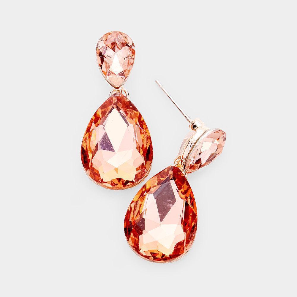 Rose Gold Teardrop Crystal Drop Evening Earrings - Jewelry Store by Erik Rayo