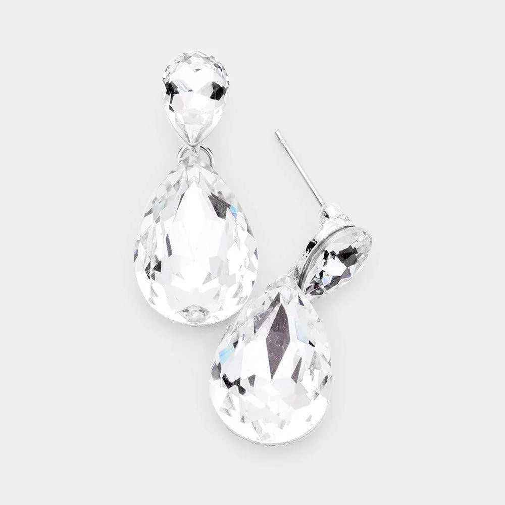Silver Teardrop Crystal Drop Evening Earrings - Jewelry Store by Erik Rayo