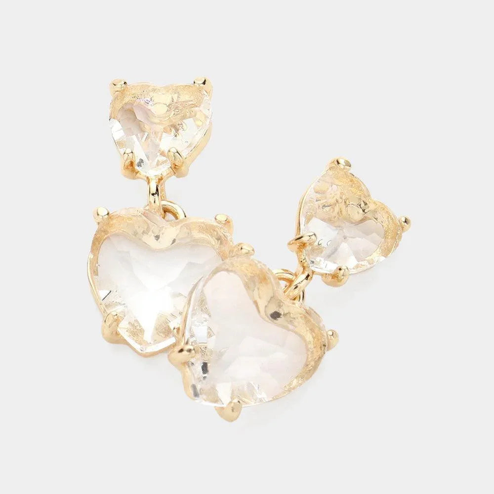 Gold Heart Stone Cluster Dangle Earrings - Jewelry Store by Erik Rayo