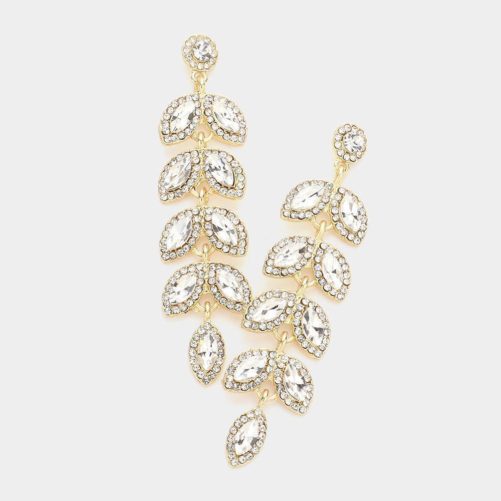 Gold Marquise Stone Cluster Vine Dangle Evening Earrings - Jewelry Store by Erik Rayo