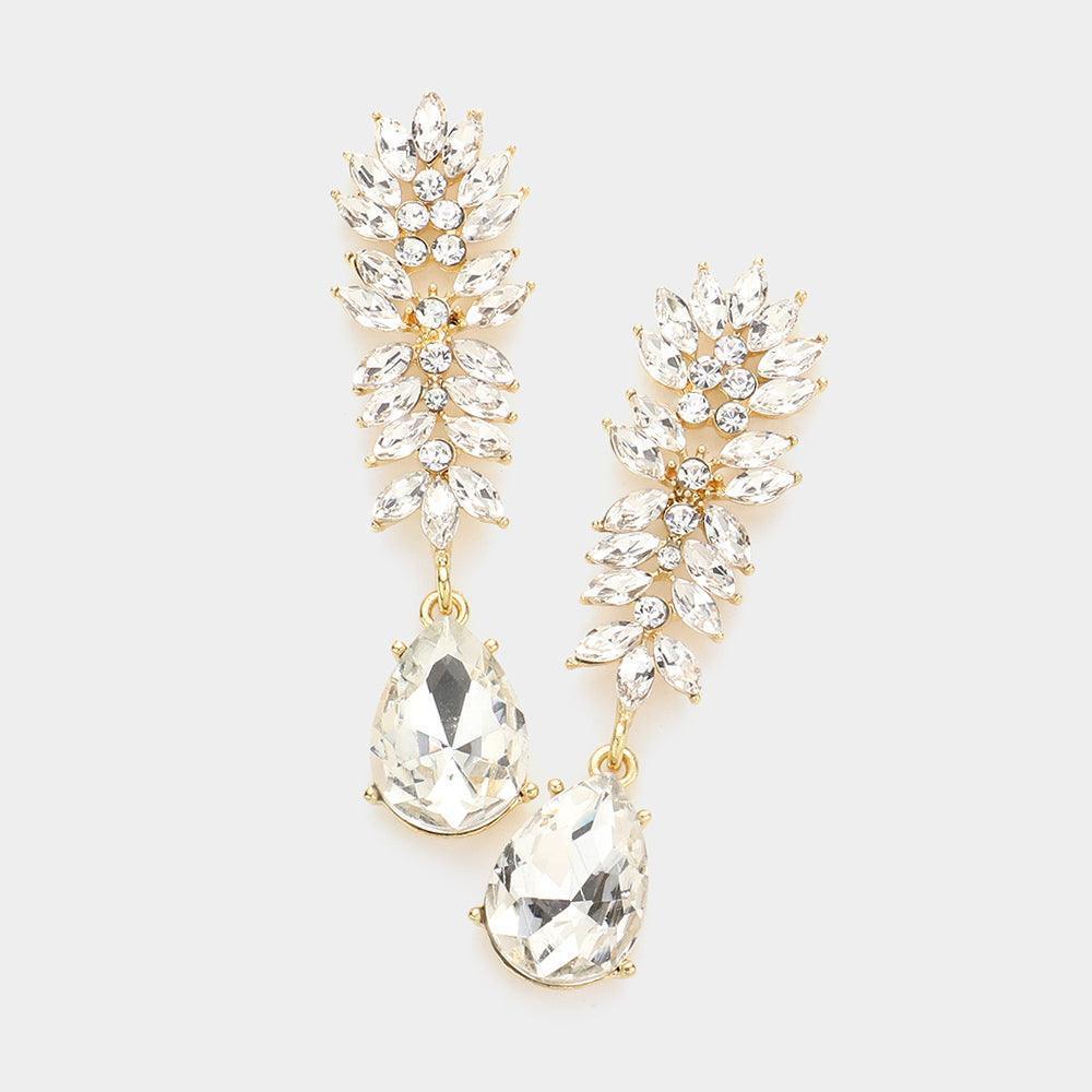 Gold Marquise Stone Cluster Teardrop Link Dangle Evening Earrings - Jewelry Store by Erik Rayo