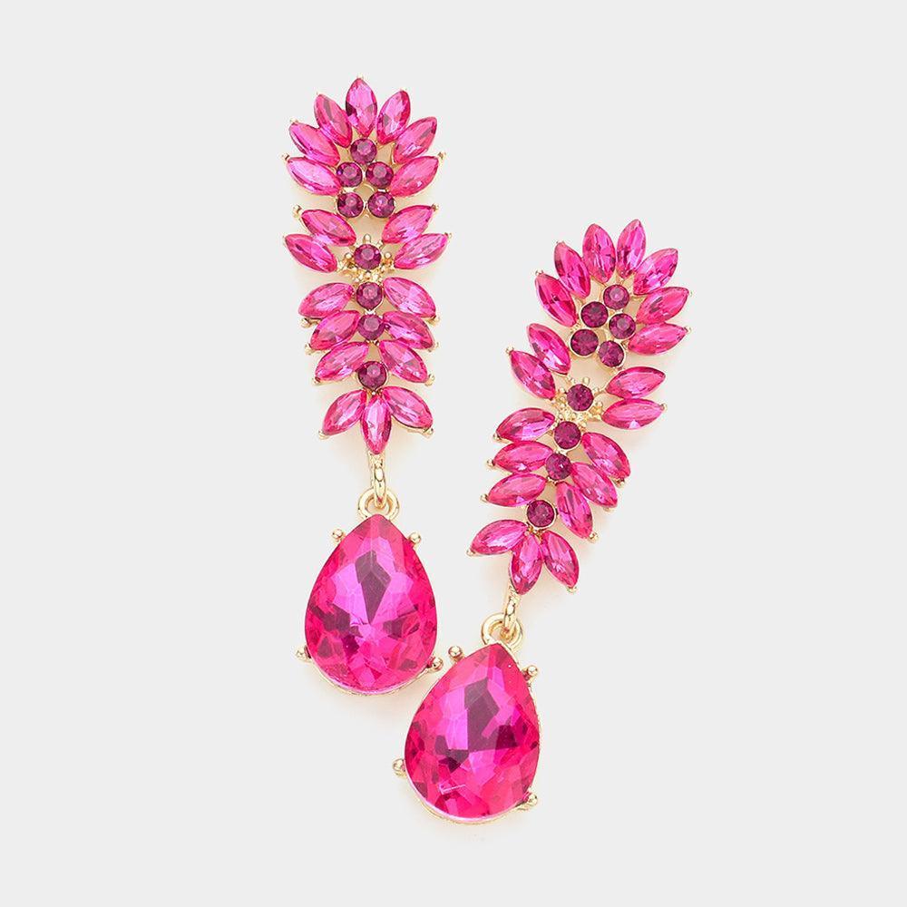 Fuchsia Marquise Stone Cluster Teardrop Link Dangle Evening Earrings - Jewelry Store by Erik Rayo
