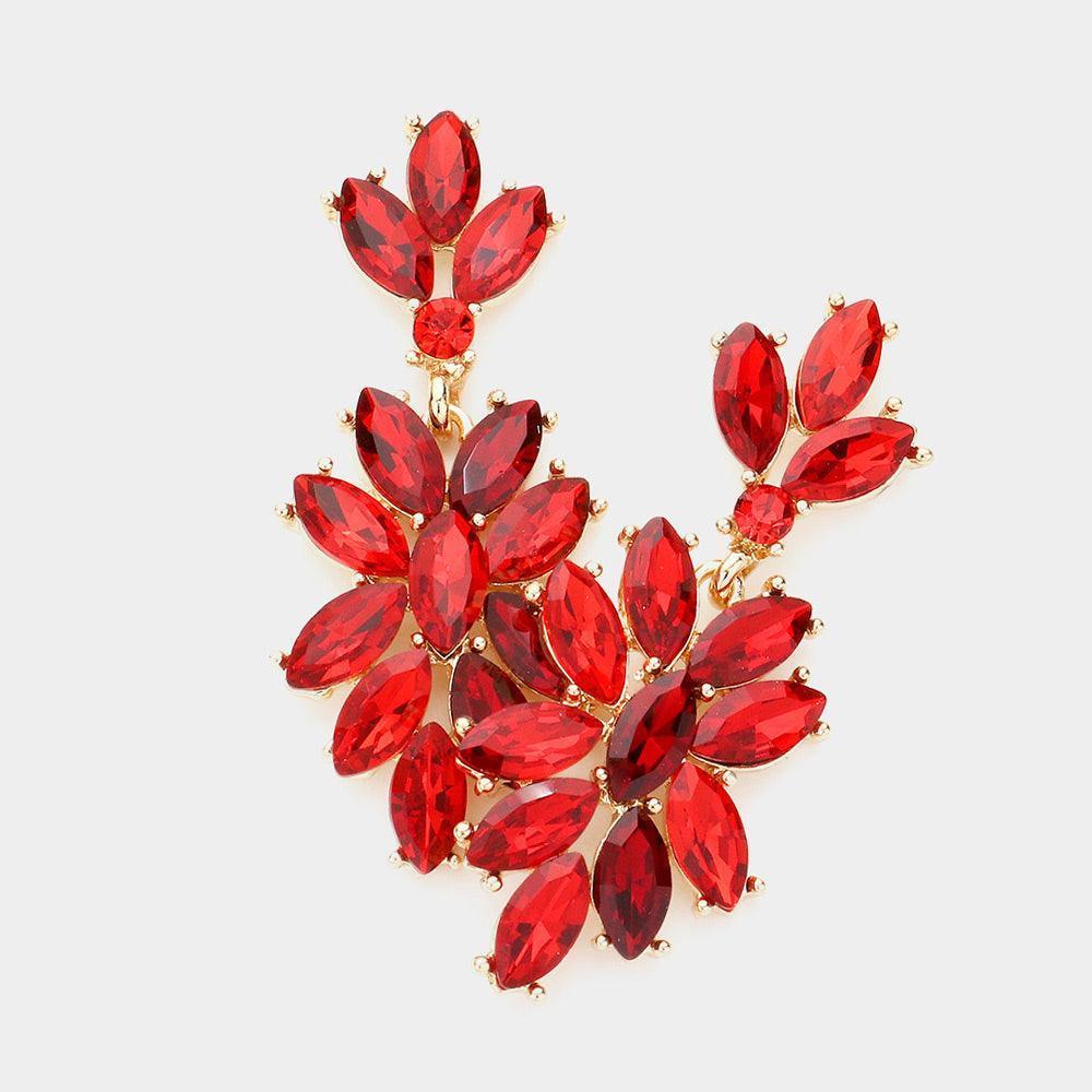 Gold Marquise Glass Crystal Oval Cluster Vine Evening Earrings - Jewelry Store by Erik Rayo