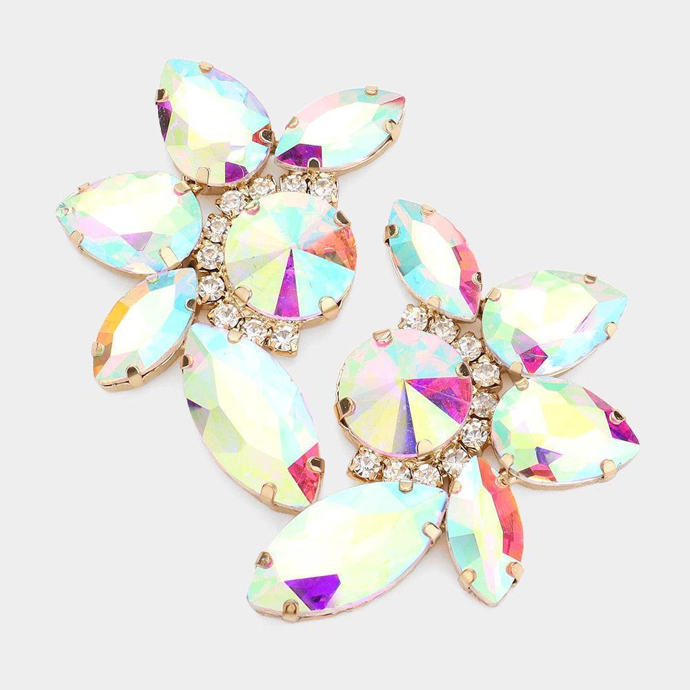 Gold Marquise Round Stone Cluster Evening Earrings - Jewelry Store by Erik Rayo