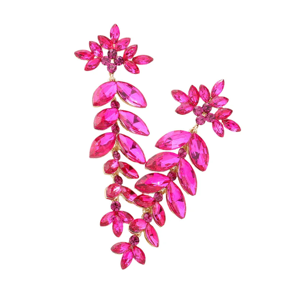 Fuchsia Marquise Stone Cluster Dangle Evening Earrings - Jewelry Store by Erik Rayo