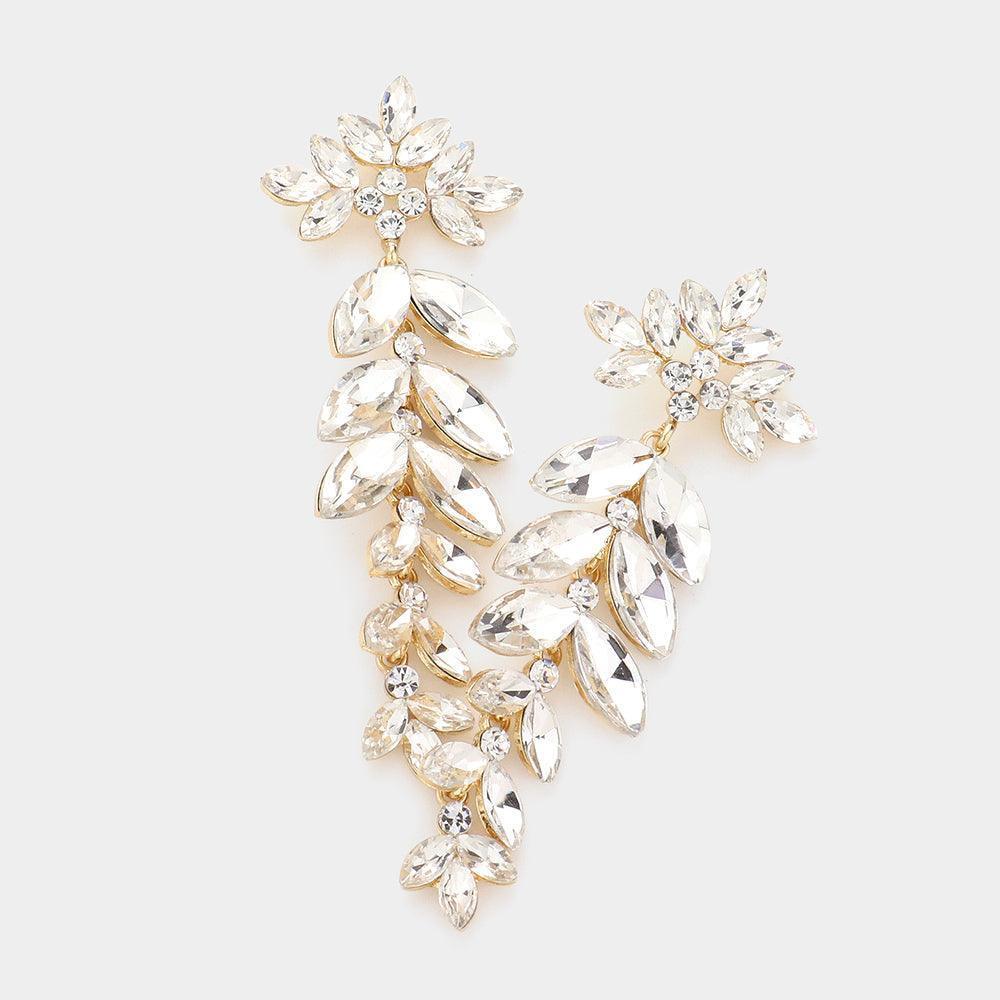 Gold Marquise Stone Cluster Dangle Evening Earrings - Jewelry Store by Erik Rayo