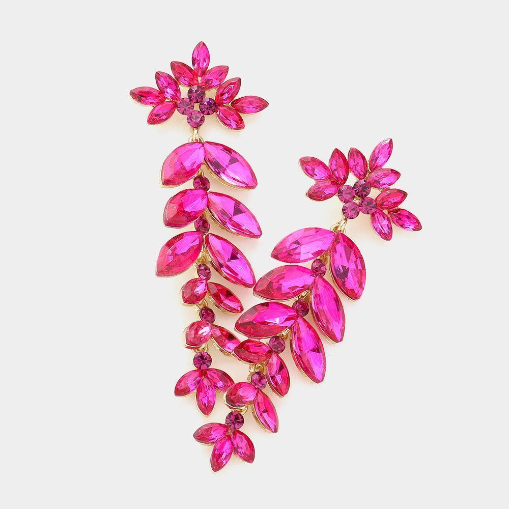 Fuchsia Marquise Stone Cluster Dangle Evening Earrings - Jewelry Store by Erik Rayo