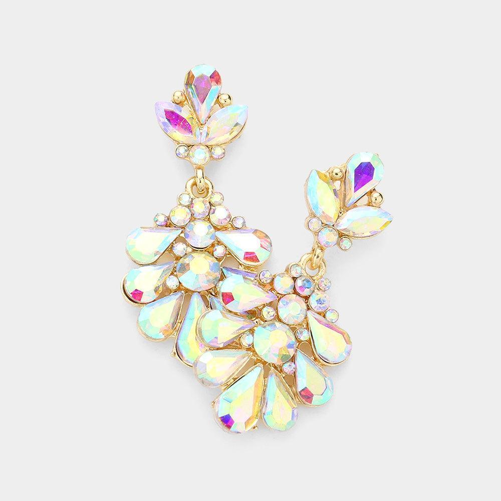 Gold Crystal Teardrop Cluster Evening Earrings - Jewelry Store by Erik Rayo