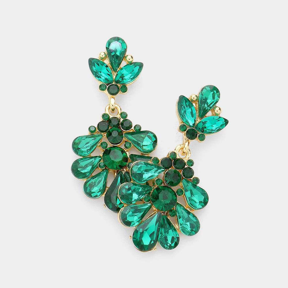 Gold Crystal Teardrop Cluster Evening Earrings - Jewelry Store by Erik Rayo