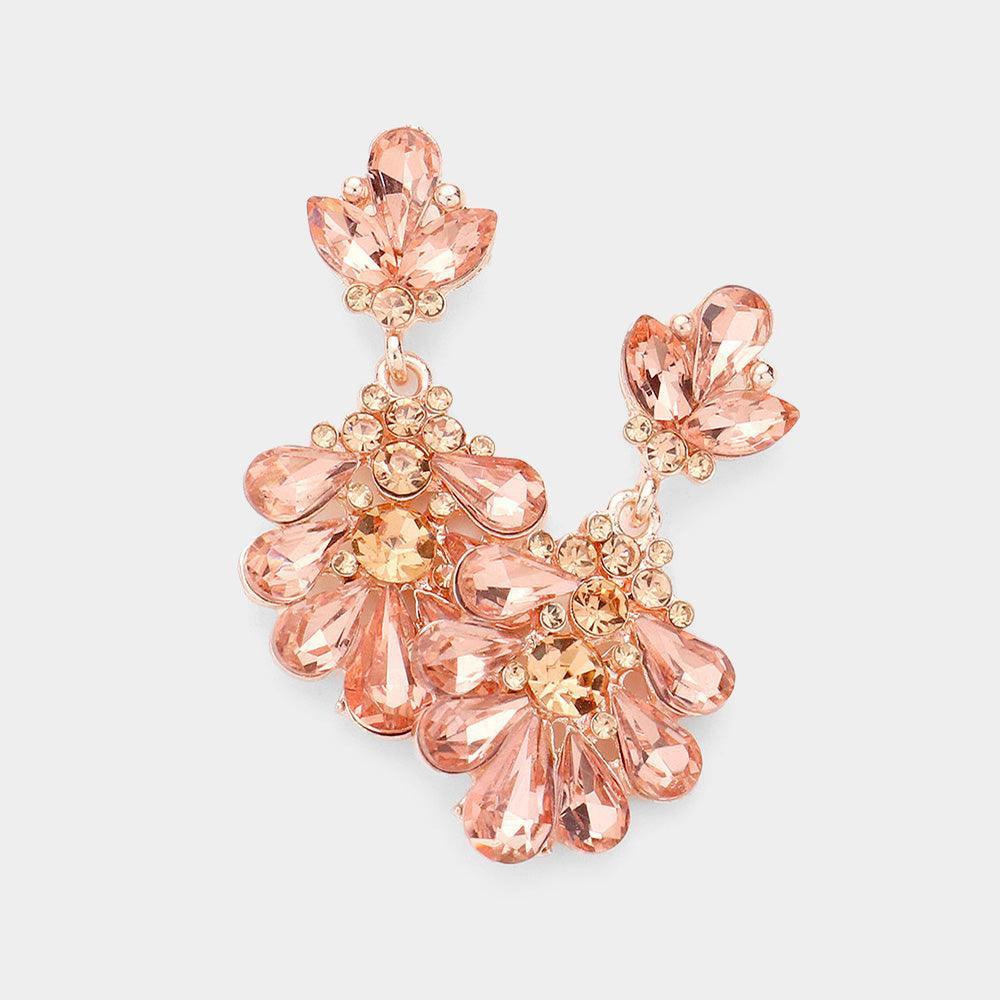 Gold Crystal Teardrop Cluster Evening Earrings - Jewelry Store by Erik Rayo