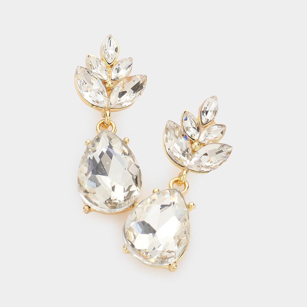 Gold Crystal Teardrop Cluster Vine Evening Earrings - Jewelry Store by Erik Rayo