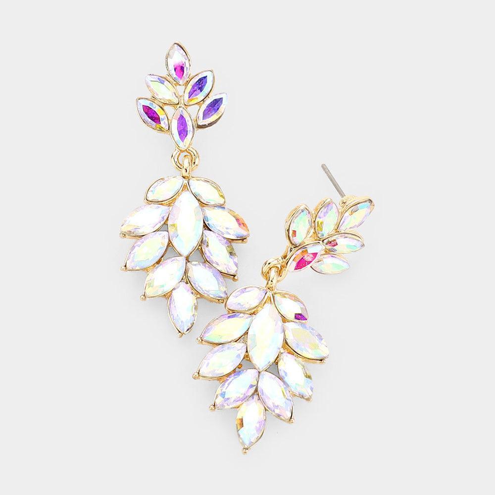 Gold Crystal Marquise Cluster Drop Evening Earrings - Jewelry Store by Erik Rayo