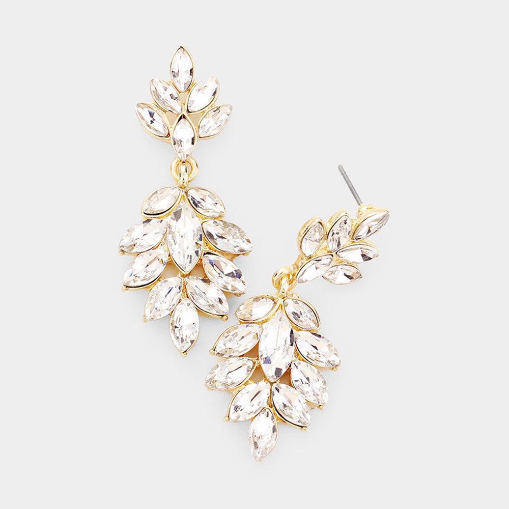 Gold Crystal Marquise Cluster Drop Evening Earrings - Jewelry Store by Erik Rayo