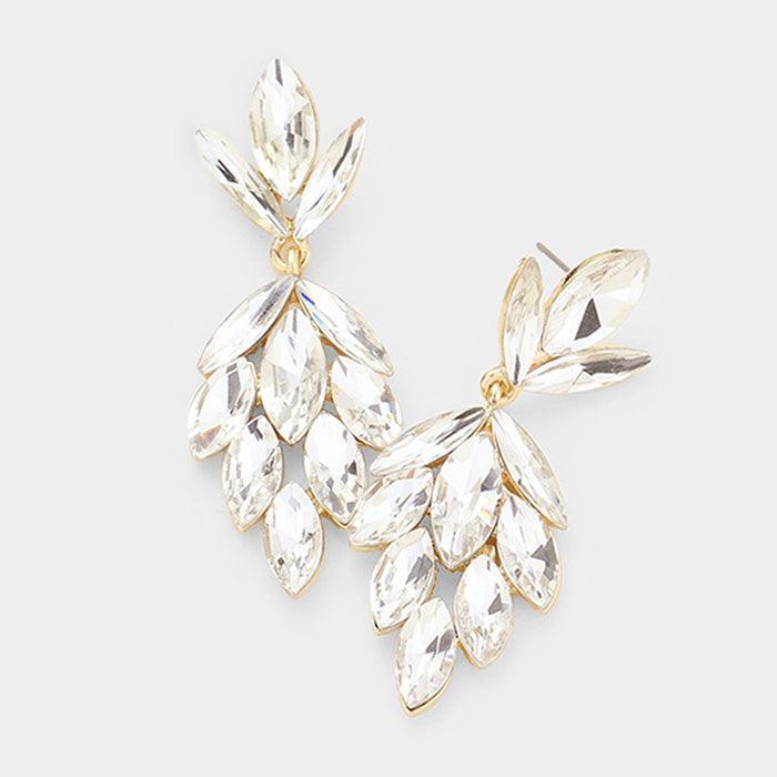 Gold Crystal Marquise Cluster Evening Earrings - Jewelry Store by Erik Rayo