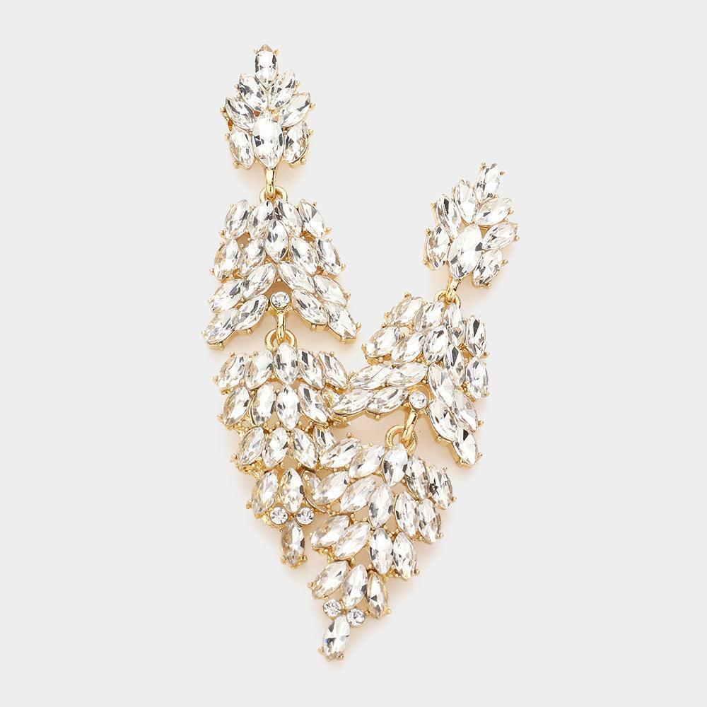 Gold Marquise Crystal Cluster Drop Evening Earrings - Jewelry Store by Erik Rayo