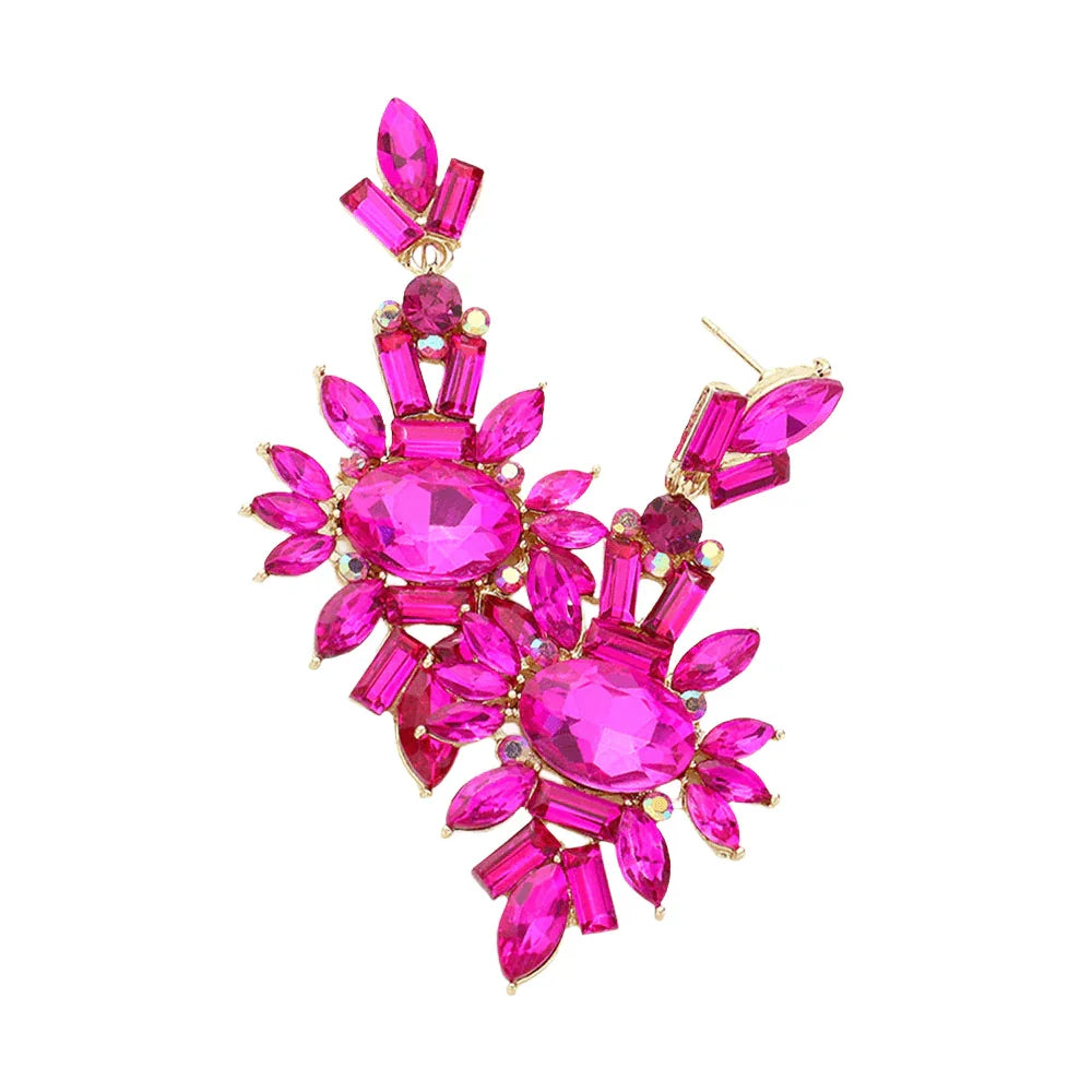 Fuchsia Marquise Crystal Cluster Evening Earrings - Jewelry Store by Erik Rayo