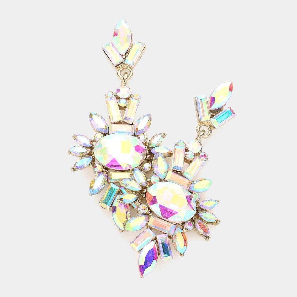 Gold Marquise Crystal Cluster Evening Earrings - Jewelry Store by Erik Rayo