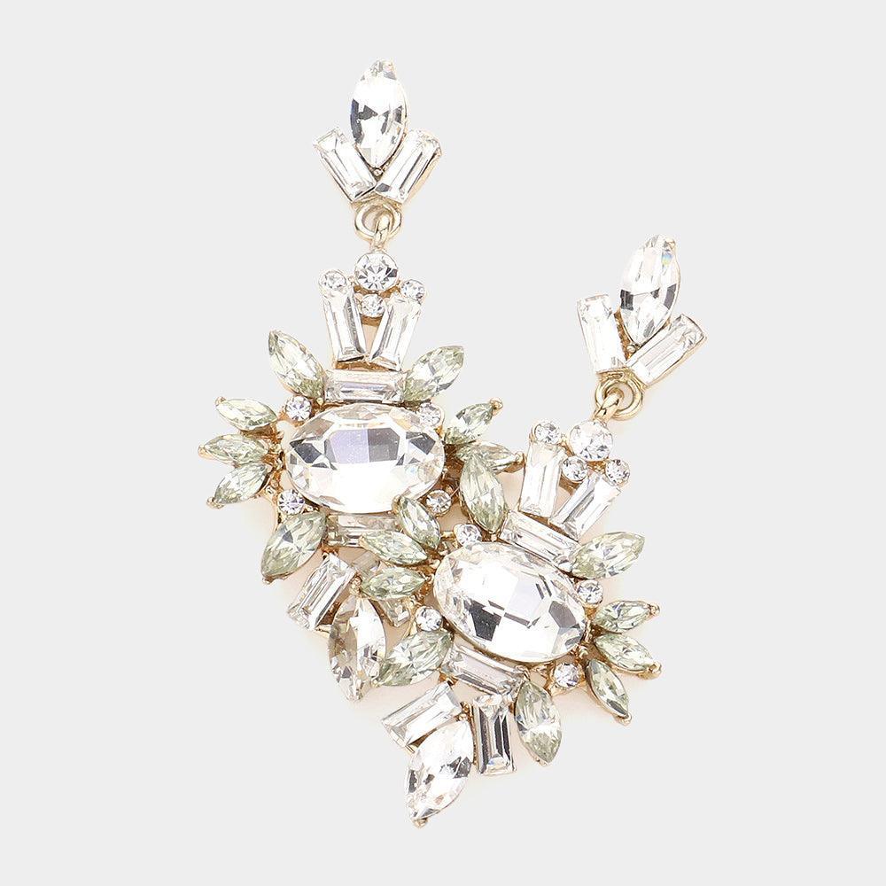 Gold Marquise Crystal Cluster Evening Earrings - Jewelry Store by Erik Rayo
