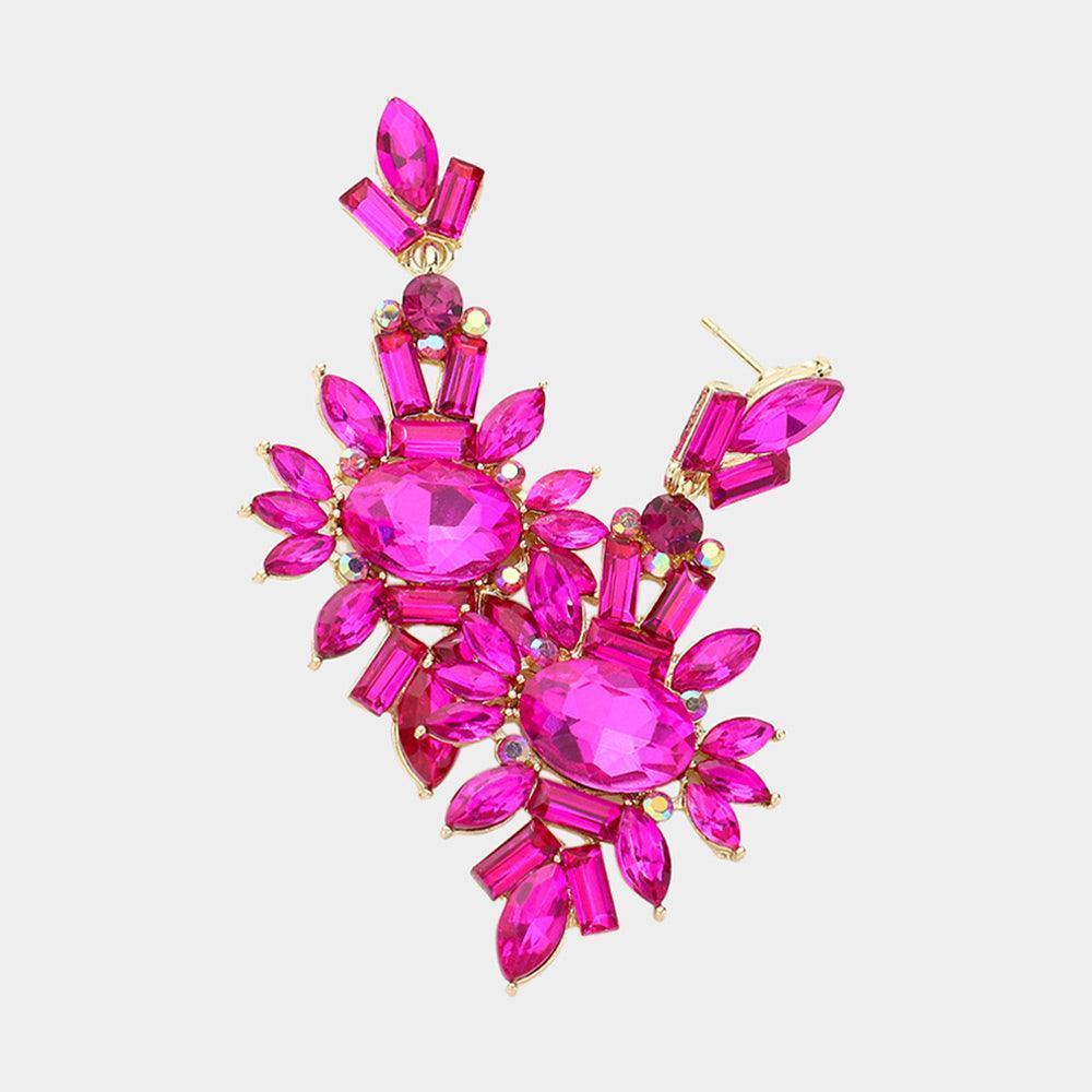 Fuchsia Marquise Crystal Cluster Evening Earrings - Jewelry Store by Erik Rayo