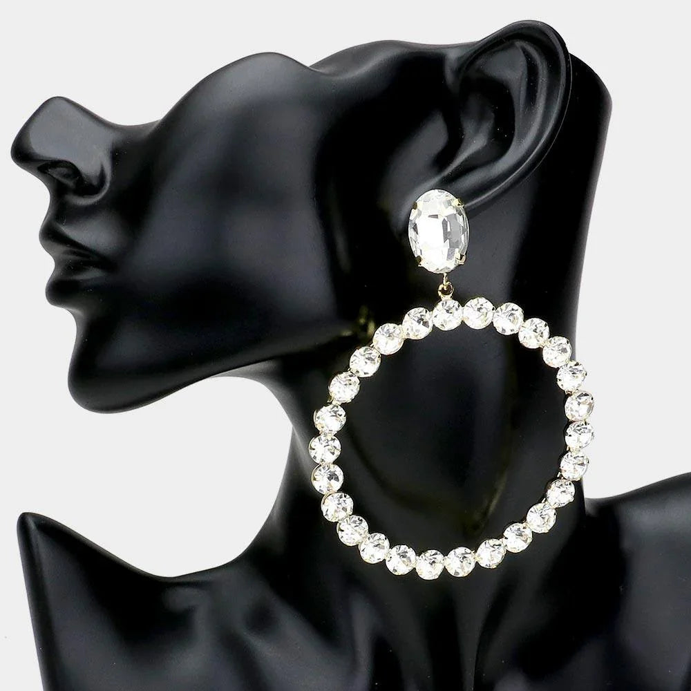 Gold Round Crystal Accented Open Circle Evening Earrings - Jewelry Store by Erik Rayo