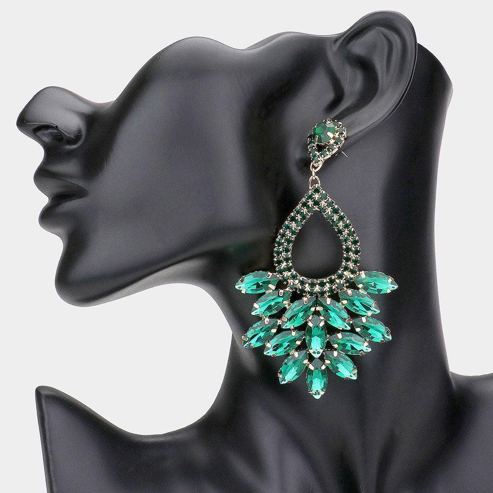 Gold Marquise Crystal Cluster Rhinestone Evening Dangle Earrings - Jewelry Store by Erik Rayo